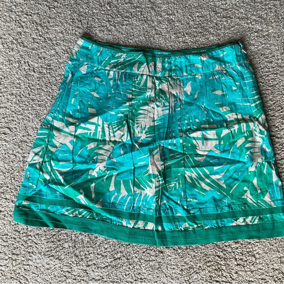*DONATED* LOFT | A-Line Tropical Palm Print Skirt | Teal Green - Picture 1 of 7